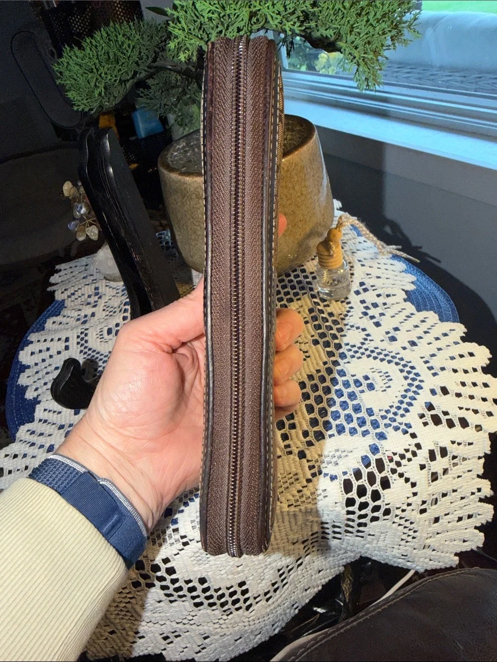 Coach Tan and Brown Signature Zip Wallet